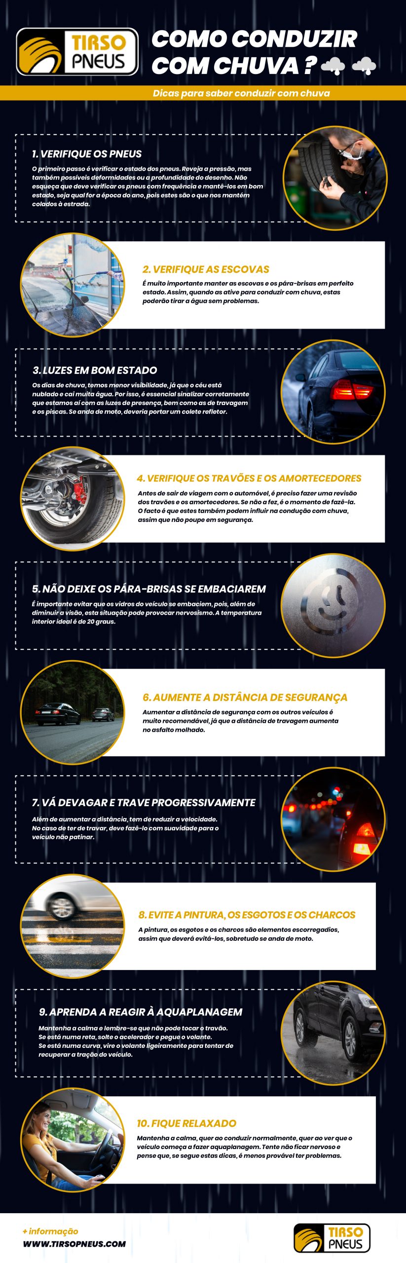 Guia com imagens sobre como conduzir com chuva